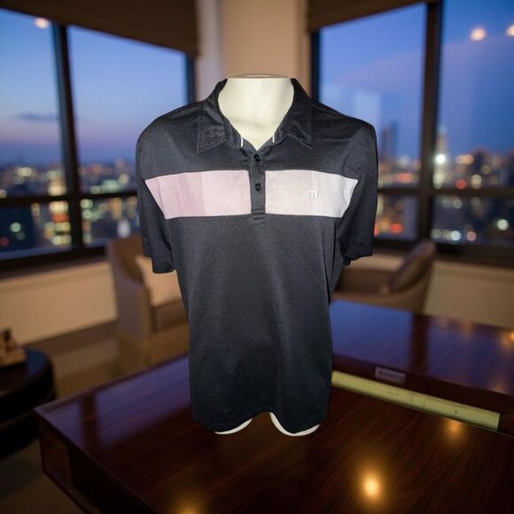 Travis Mathew Black Gray/Tan Cabana Chest Stripe Golf Polo Size XL #14 - Picture 1 of 7